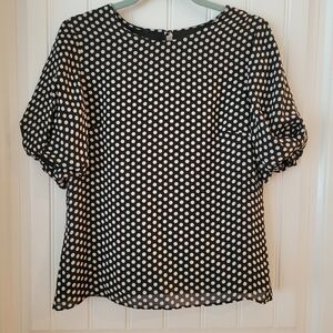 Milly Silk Black White Polka Dot Blouse Sz 8 M